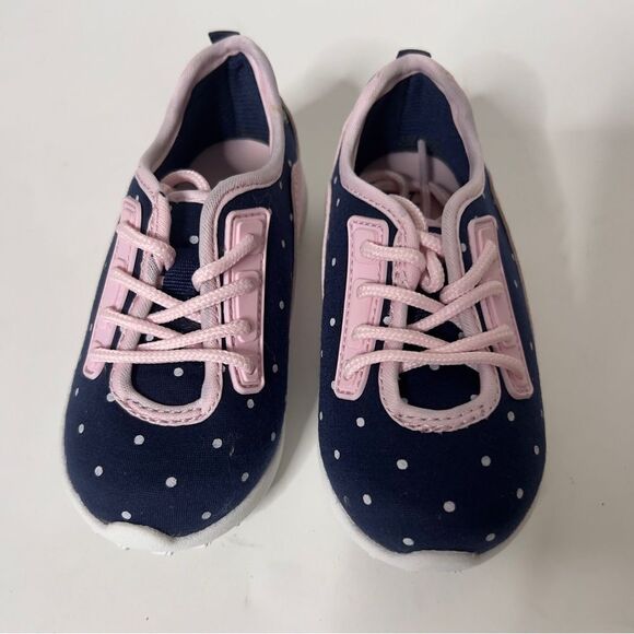 Carter's Girl's Paow Navy Pink Polkadot Athletic Lace Up Sneaker Sneaker Size 7 - Picture 3 of 8
